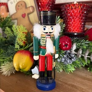 Vintage 1987 Festive Nutcracker Solid Wood Hand Painted Christmas Ornament